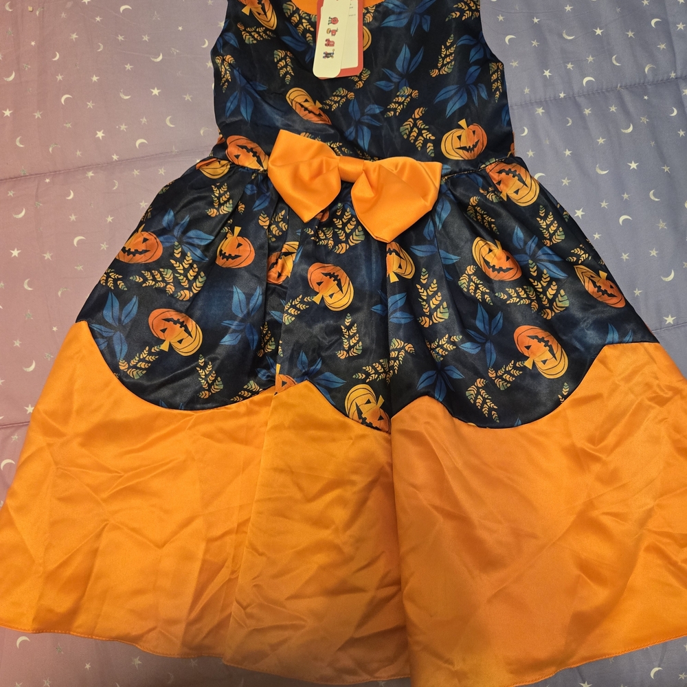 Kids Halloween Pumpkin Costume Dress - Orange and Blue